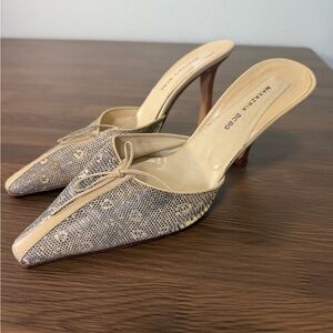 BCBGMaxAzria Beige and Tan Textured Mules‎ Heels